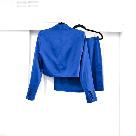 Anthropologie X Mare Mare Blue Satin Blazer and Mini Skirt Set in Small NWT - Picture 4 of 15